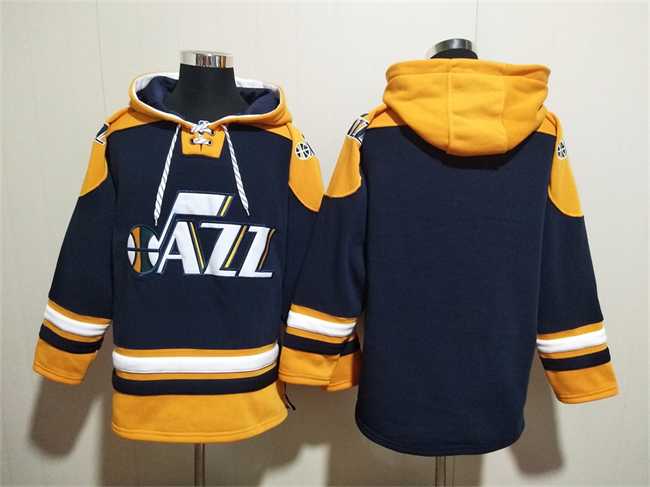 Men's Utah Jazz Blank Navy Yellow Lace-Up Pullover Hoodie,We sell and wholesale Men's Utah Jazz Blank Navy Yellow Lace-Up Pullover Hoodie on line form chian!